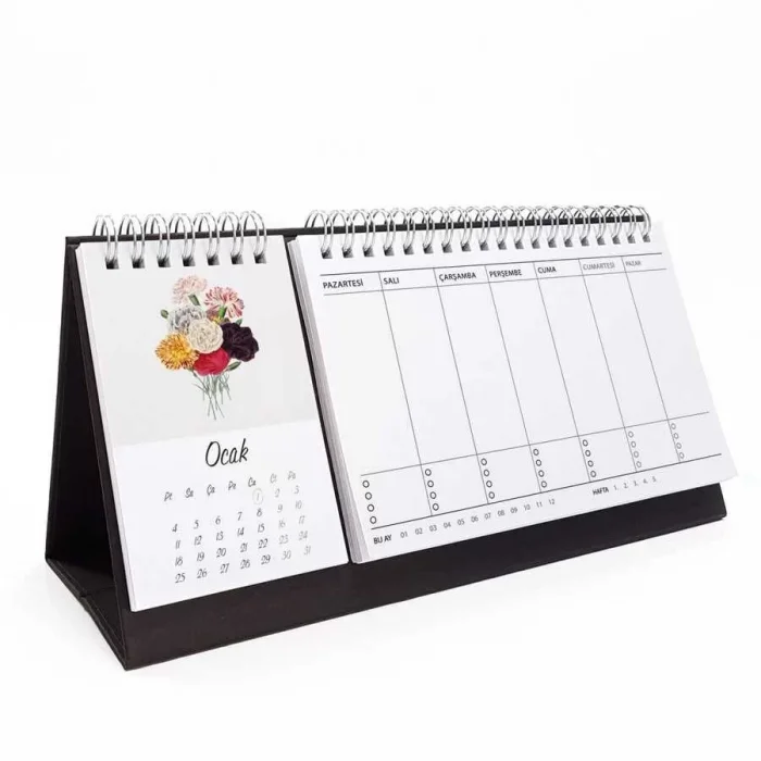 Vintage Çiçekli Haftalık Planlamalı 2025 Masa Takvimi