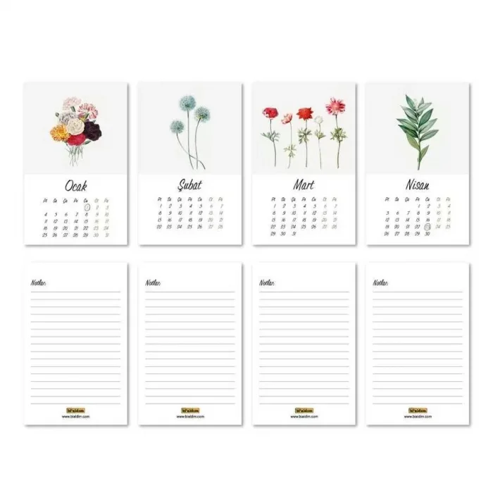 Vintage Çiçekli Haftalık Planlamalı 2025 Masa Takvimi