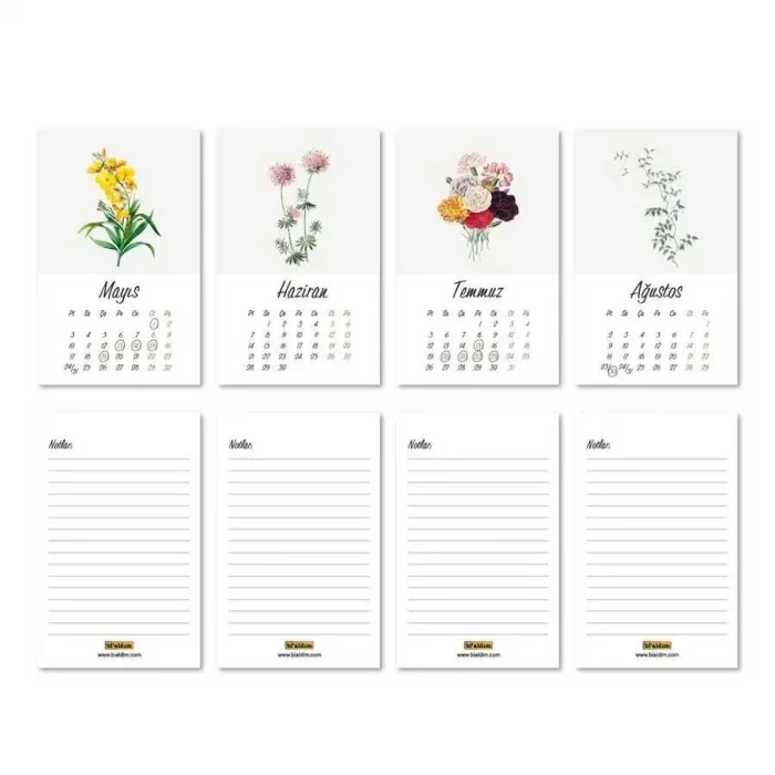 Vintage Çiçekli Haftalık Planlamalı 2025 Masa Takvimi