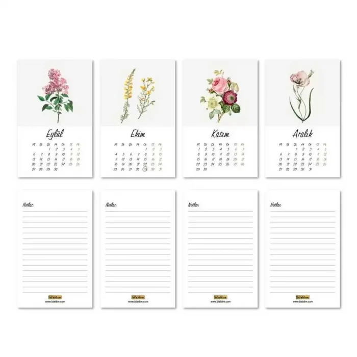 Vintage Çiçekli Haftalık Planlamalı 2025 Masa Takvimi