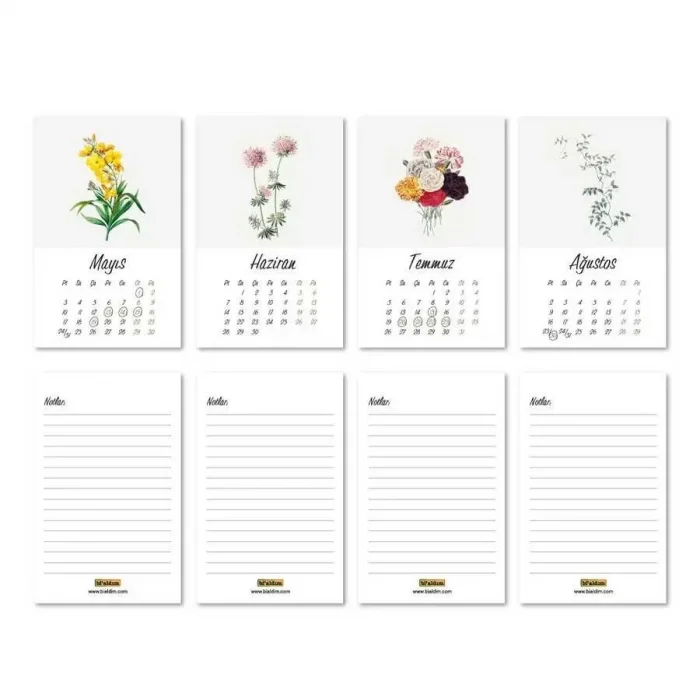 Vintage Çiçekli Haftalık Planlamalı 2026 Masa Takvimi