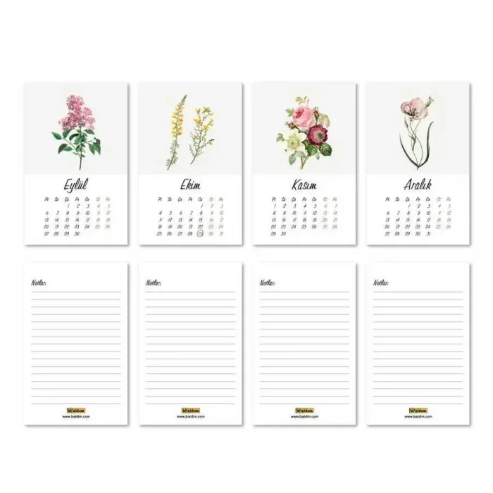 Vintage Çiçekli Haftalık Planlamalı 2026 Masa Takvimi