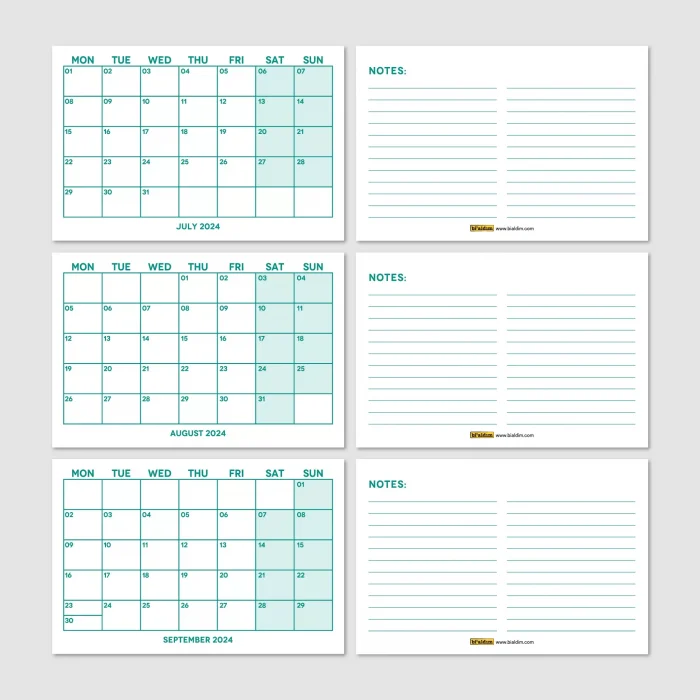 Yeşil Renkli Aylık Planlama 2025 Takvim, 2025 Masa Takvimi, Green Color Monthly Planner Calendar