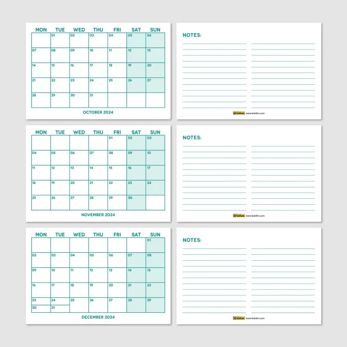 Yeşil Renkli Aylık Planlama 2025 Takvim, 2025 Masa Takvimi, Green Color Monthly Planner Calendar