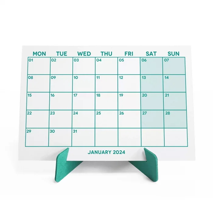 Yeşil Renkli Aylık Planlama 2026 Takvim, 2026 Masa Takvimi, Green Color Monthly Planner Calendar