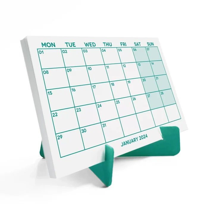 Yeşil Renkli Aylık Planlama 2027 Takvim, 2027 Masa Takvimi, Green Color Monthly Planner Calendar