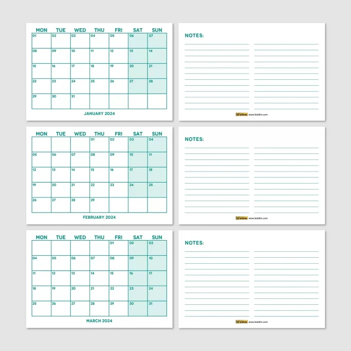 Yeşil Renkli Aylık Planlama 2027 Takvim, 2027 Masa Takvimi, Green Color Monthly Planner Calendar