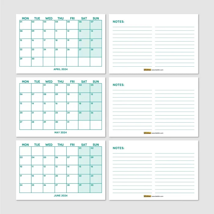 Yeşil Renkli Aylık Planlama 2027 Takvim, 2027 Masa Takvimi, Green Color Monthly Planner Calendar