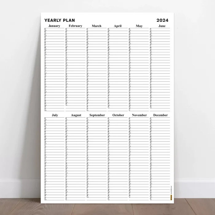 Yıllık Planlayıcı, Aylık Planlayıcı, 2025 Duvar Takvimi, Siyah Beyaz, Sade Minimalist Fonksiyonel