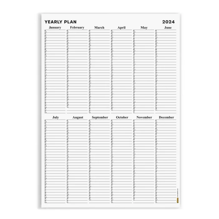 Yıllık Planlayıcı, Aylık Planlayıcı, 2025 Duvar Takvimi, Siyah Beyaz, Sade Minimalist Fonksiyonel