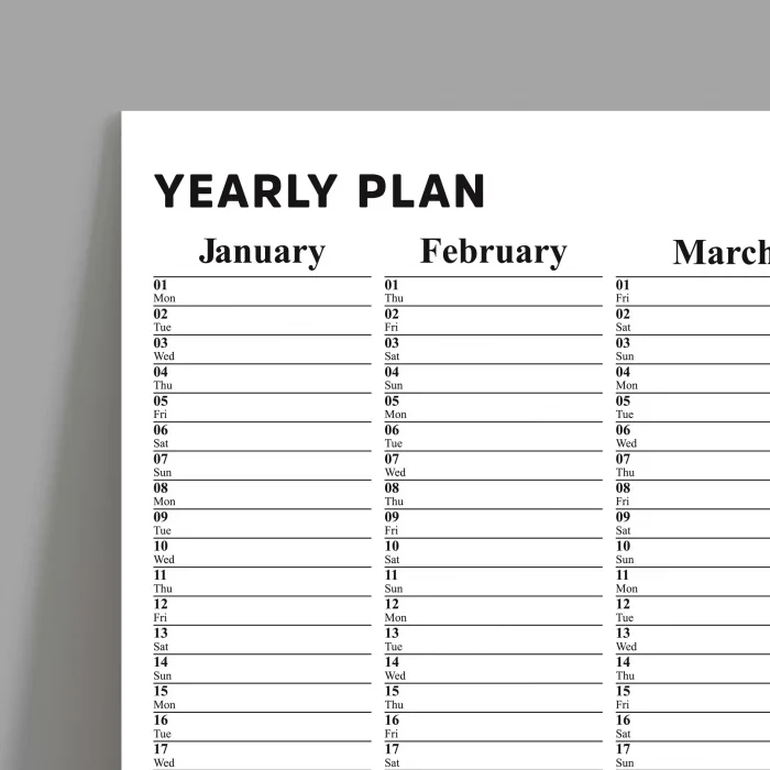 Yıllık Planlayıcı, Aylık Planlayıcı, 2026 Duvar Takvimi, Siyah Beyaz, Sade Minimalist Fonksiyonel