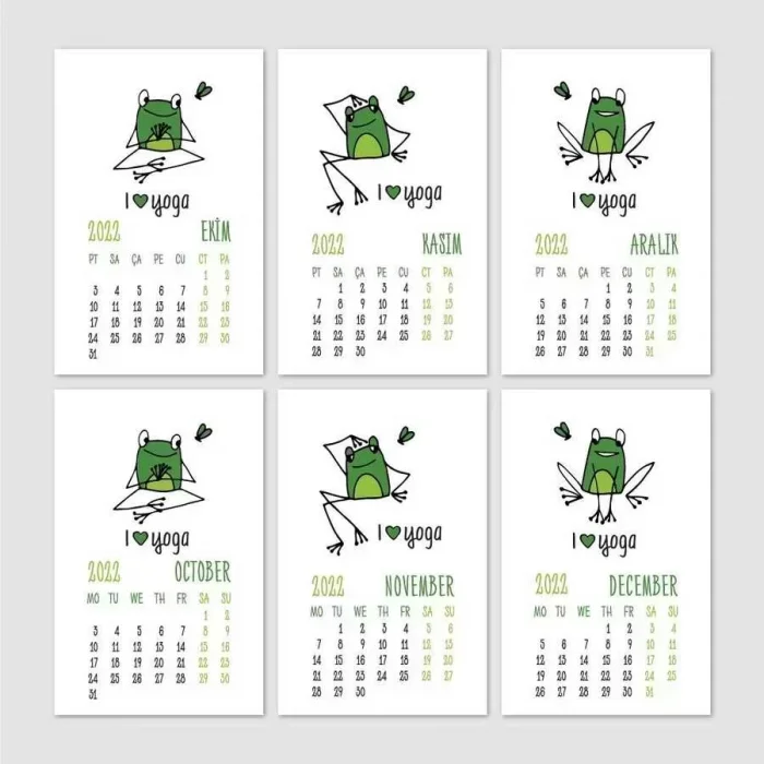 Yoga Takvim Yoga Yapan Kurbağa 2026 Türkçe İngilizce Masa Takvimi Kraft