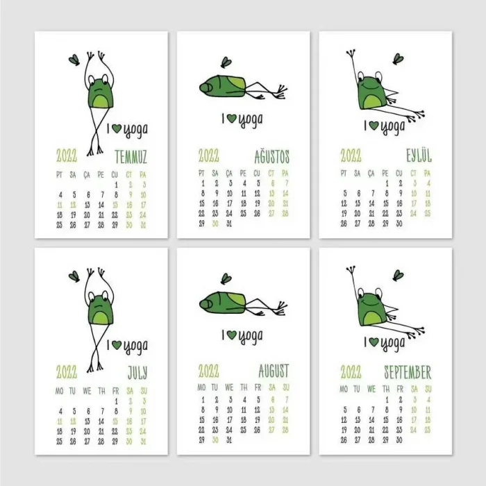 Yoga Takvim Yoga Yapan Kurbağa 2026 Türkçe İngilizce Masa Takvimi Kraft