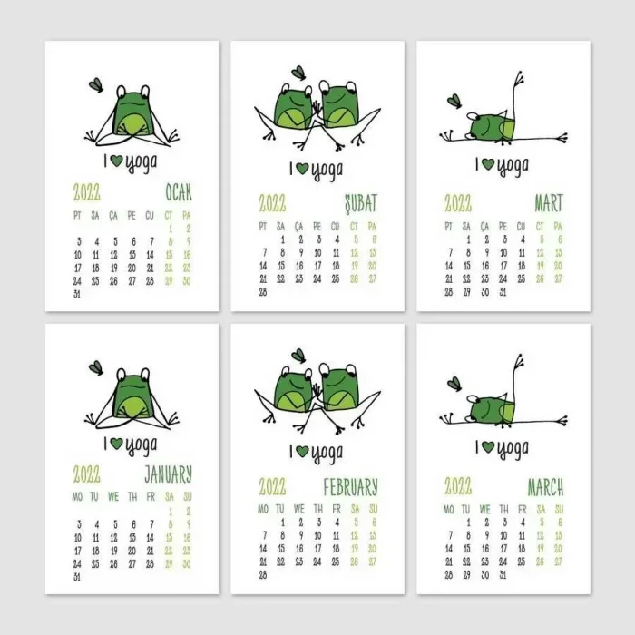 Yoga Takvim Yoga Yapan Kurbağa 2026 Türkçe İngilizce Masa Takvimi Kraft