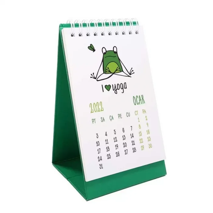 Yoga Takvim Yoga Yapan Kurbağa Türkçe İngilizce 2025 Masa Takvimi Yeşil