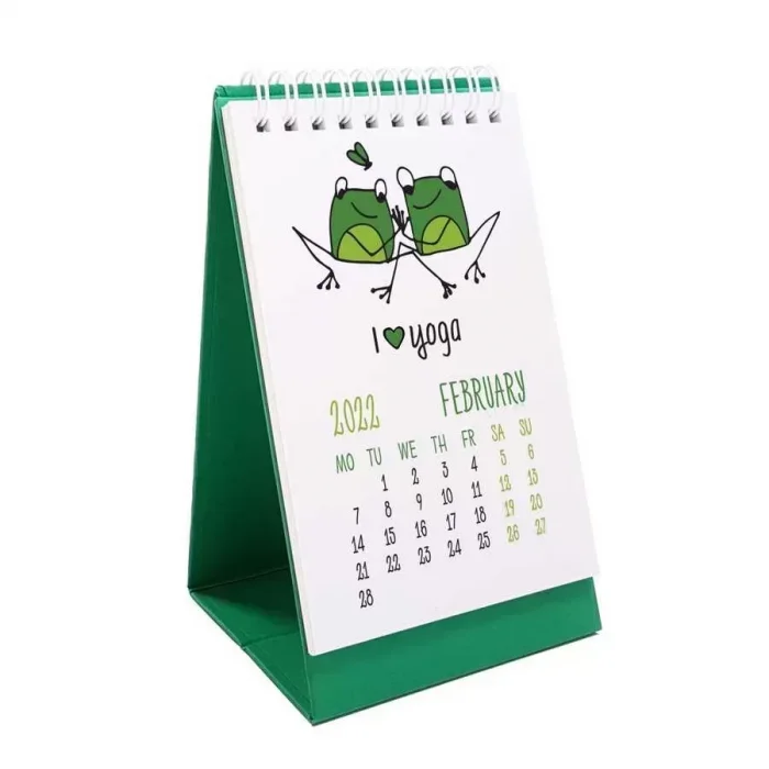 Yoga Takvim Yoga Yapan Kurbağa Türkçe İngilizce 2025 Masa Takvimi Yeşil