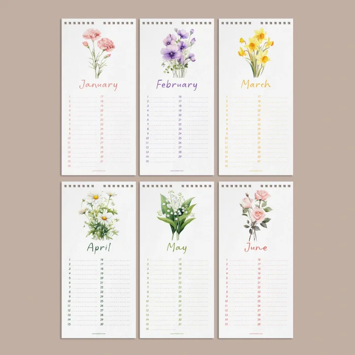Zamansız Doğum Günü Takvimi | Doğum Ayı Çiçekleri | Hediyelik Takvim