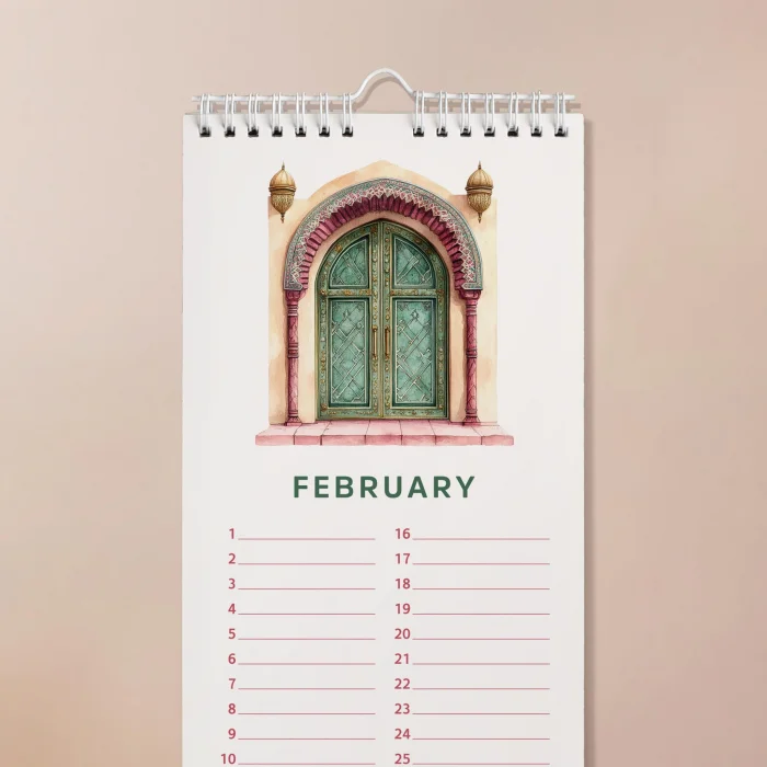 Zamansız Doğum Günü Takvimi, Fas Manzaralı Dekoratif Takvim, 14 x 29,7 cm, 12 Aylık Tarihsiz Sürekli Takvim, Aylık Planlayıcı Takvim