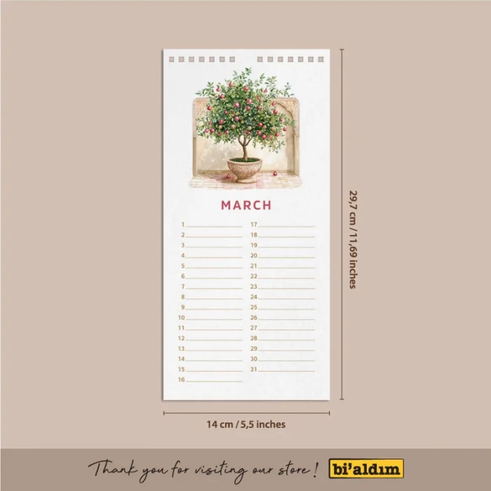 Zamansız Doğum Günü Takvimi, Fas Manzaralı Dekoratif Takvim, 14 x 29,7 cm, 12 Aylık Tarihsiz Sürekli Takvim, Aylık Planlayıcı Takvim