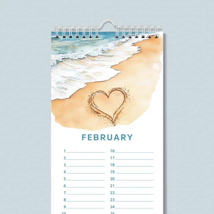 Zamansız Doğum Günü Takvimi, Okyanus Esintili Dekoratif Takvim, 14 x 29,7 cm, 12 Aylık Tarihsiz Sürekli Takvim, Aylık Planlayıcı Takvim