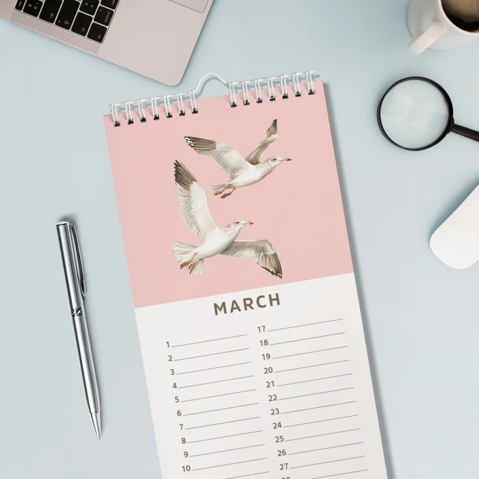 Zamansız Doğum Günü Takvimi, Okyanus Esintili Dekoratif Takvim, 14 x 29,7 cm, 12 Aylık Tarihsiz Sürekli Takvim, Aylık Planlayıcı Takvim