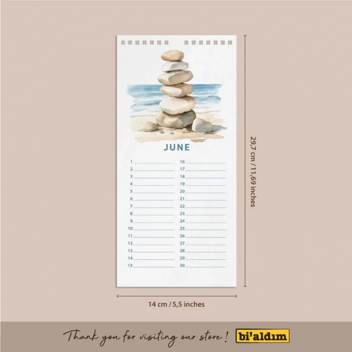 Zamansız Doğum Günü Takvimi, Okyanus Esintili Dekoratif Takvim, 14 x 29,7 cm, 12 Aylık Tarihsiz Sürekli Takvim, Aylık Planlayıcı Takvim