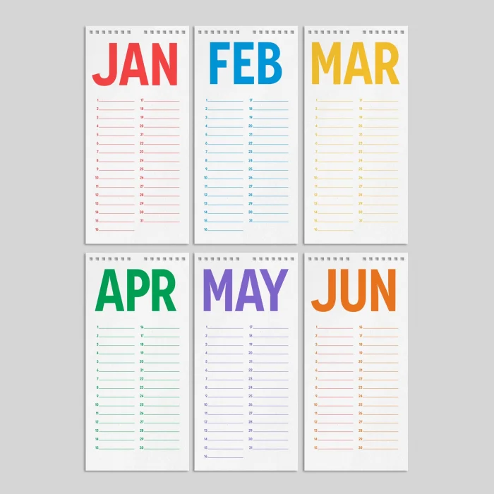 Zamansız Doğum Günü Takvimi, Rengarenk Gökkuşağı Renkler, 14 x 29,7 cm, 12 Aylık Tarihsiz Sürekli Takvim, Özel Gün Hatırlatıcı, Aylık Planlayıcı Takvim, Perpetual Birthday Calendar, Colourful Rainbow Color