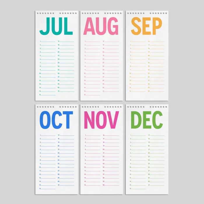 Zamansız Doğum Günü Takvimi, Rengarenk Gökkuşağı Renkler, 14 x 29,7 cm, 12 Aylık Tarihsiz Sürekli Takvim, Özel Gün Hatırlatıcı, Aylık Planlayıcı Takvim, Perpetual Birthday Calendar, Colourful Rainbow Color