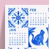 2026 Azulejo Duvar Takvimi – Portekiz Mavi Karo Sanatı | Suluboya Akdeniz Desenleri