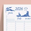 2026 Yıllık Planlayıcı Duvar Takvimi, Deniz Kızı ve Okyanus Sanatı, Kobalt Mavi Takvim, 2026 Duvar Takvimi