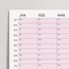 2026 Yıllık Takvim Planlayıcı, Planlayıcı Duvar Takvimi, Yatay, Pastel Pembe Renk