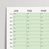 2026 Yıllık Takvim Planlayıcı, Planlayıcı Duvar Takvimi, Yatay, Pastel Yeşil Renk