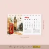2027 Londra Masa Takvimi - Önceki ve Sonraki Ay Görünümlü Renkli İllüstrasyon Takvim | Big Ben, London Eye, Tower Bridge, River Thames Temalı