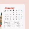 2027 Londra Masa Takvimi - Önceki ve Sonraki Ay Görünümlü Renkli İllüstrasyon Takvim | Big Ben, London Eye, Tower Bridge, River Thames Temalı