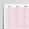 2027 Yıllık Takvim Planlayıcı, Planlayıcı Duvar Takvimi, Yatay, Pastel Pembe Renk