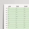 2027 Yıllık Takvim Planlayıcı, Planlayıcı Duvar Takvimi, Yatay, Pastel Yeşil Renk