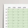 2025 Yıllık Takvim Planlayıcı, Planlayıcı Duvar Takvimi, Pastel Yeşil Renk