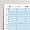2025 Yıllık Takvim Planlayıcı, Planlayıcı Duvar Takvimi, Yatay, Pastel Mavi Renk
