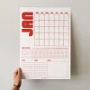 Tarihsiz Aylık Planlayıcı Takvim, Kırmızı Retro Organizer Planlayıcı