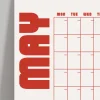 Tarihsiz Aylık Planlayıcı Takvim, Kırmızı Retro Organizer Planlayıcı