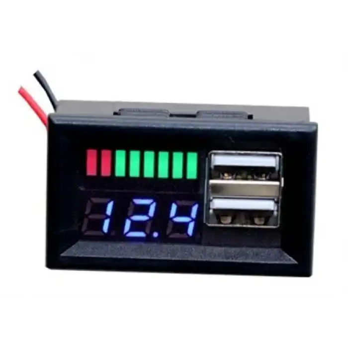 12v Akü Yüzde Ve Volt Göstergeli 5V Usb Çıkışlı Panel Tipi Seviye Göstergesi