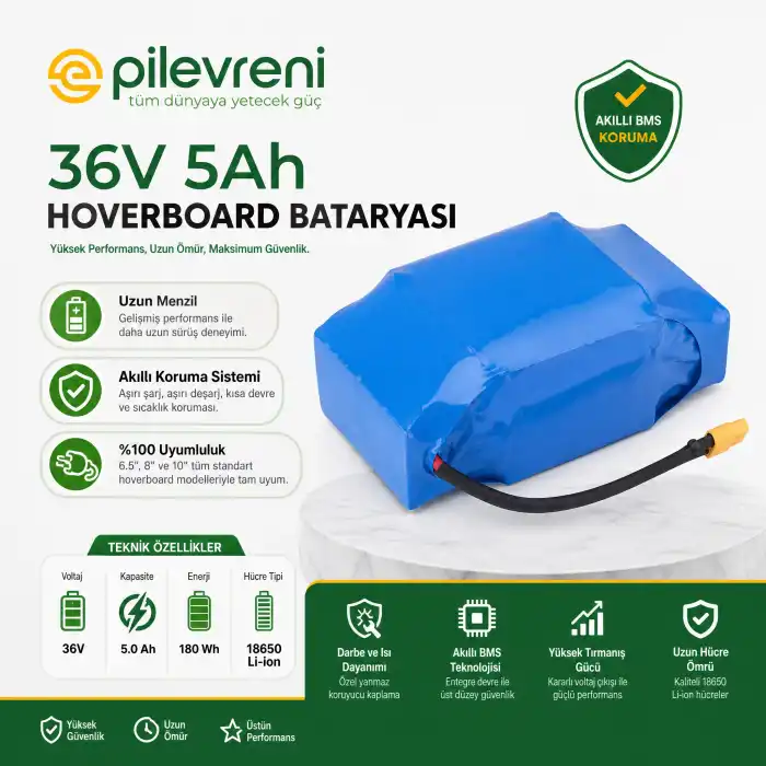 36V 5Ah Hoverboard Bataryası (36 Volt 5 Amper Lityum İyon)