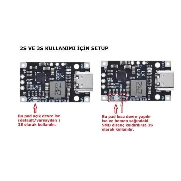 2S 3S Type-C Lityum Pil Şarj Modülü ve Balans Devresi