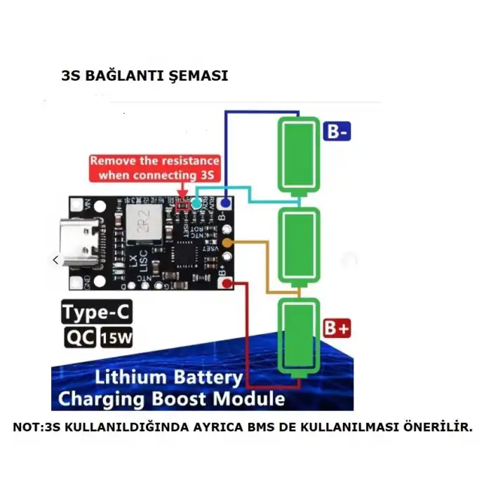 2S 3S Type-C Lityum Pil Şarj Modülü ve Balans Devresi