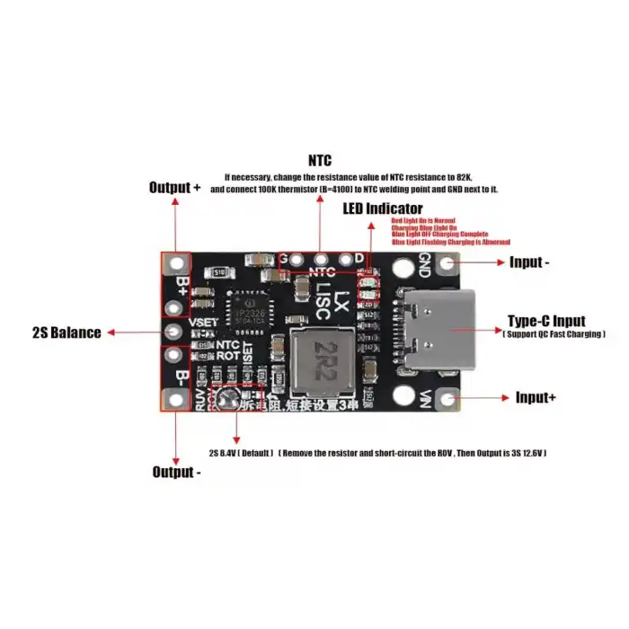 2S 3S Type-C Lityum Pil Şarj Modülü ve Balans Devresi