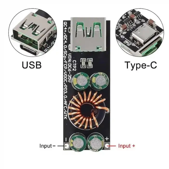 60W 6-35V DCden USBye Tip C PD 3.0 QC4 Tip A QC3.0 DC Hızlı Şarj 12V 24V Kademeli Güç Modülü