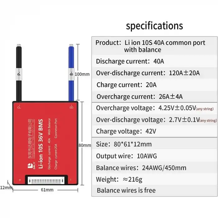 DALY BMS Li-Ion 10S 30A BALANSLI