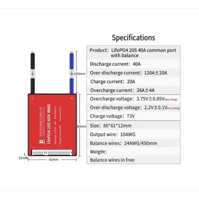 Daly LiFePO4 BMS 20S 40A Balanslı – Ortak Port