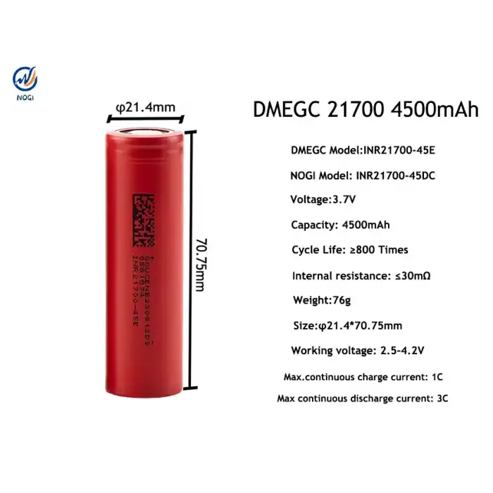 DMEGC INR21700-45E - 3.7V 4500 Mah 3C Li-ion Şarjlı Pil