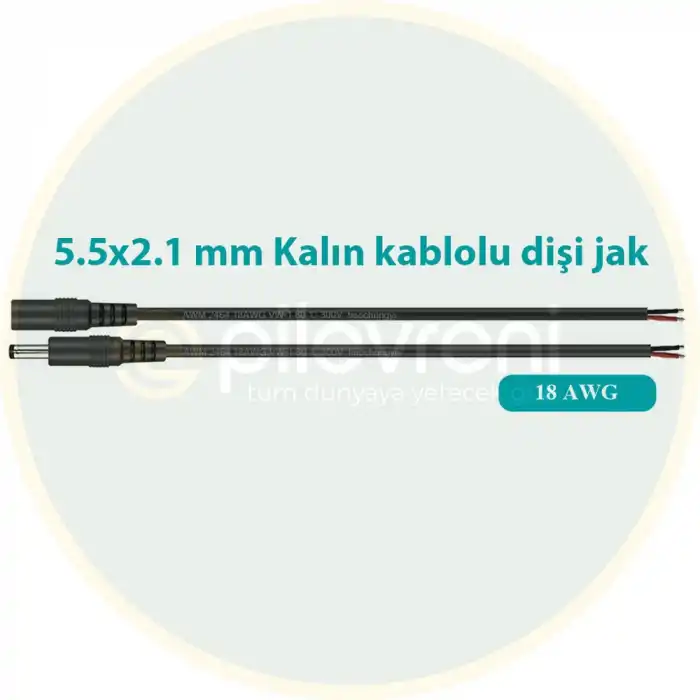 Kalın Kablolu Dişi Jack (5.5mm 2.1mm)